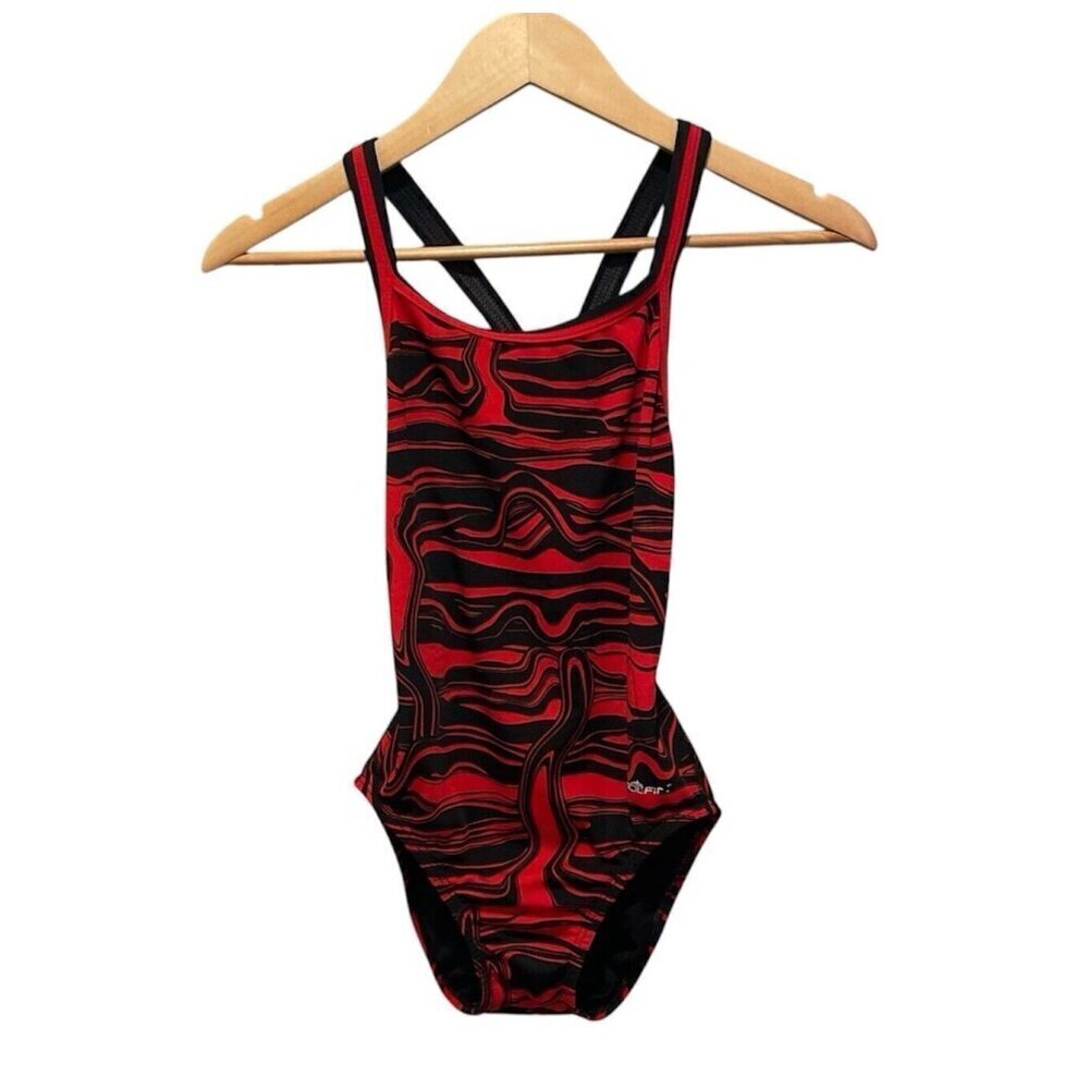Dolphin 1 Piece Women’s Bathing Swim Suit Sz 32 Red Black Racer Back